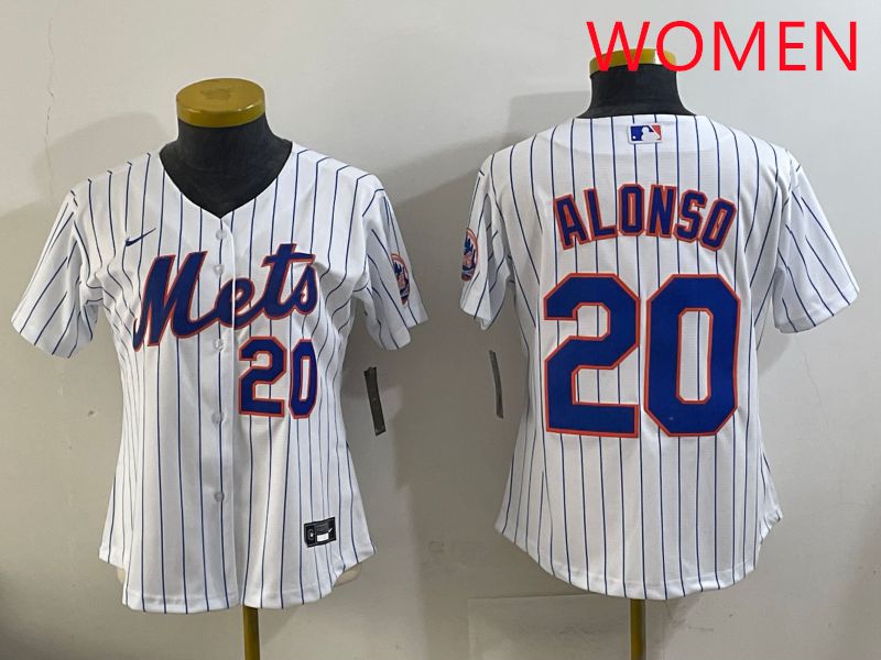 Women New York Mets 20 Alonso White Stripe Game 2025 Nike MLB Jersey style 7
